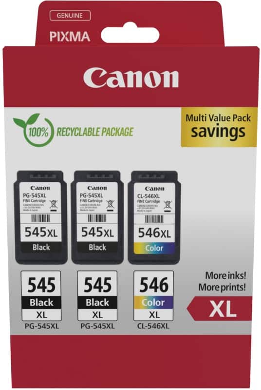 Canon 545, 546 Original Tintenpatrone Schwarz, Cyan, Magenta, Gelb 3er-Pack