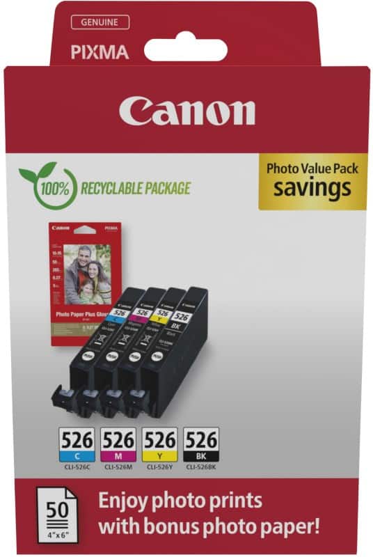 Canon 526 Original Tintenpatrone Schwarz, Cyan, Magenta, Gelb 4er-Pack