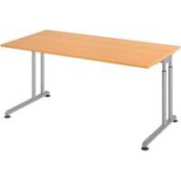 Hammerbacher Höhenverstellbar Sitz-Stehschreibtisch Rechteckig Metall, Holz Silber C-Fuß 1,600 x 800 x 820 mm