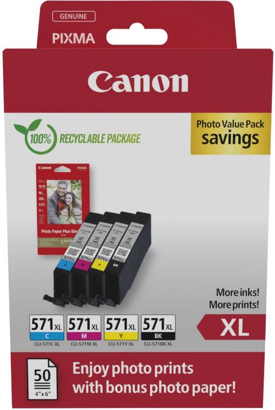 Canon CLI-571XL Tintenpatrone 0332C006 Schwarz, Cyan, Magenta, Gelb 4 Stück