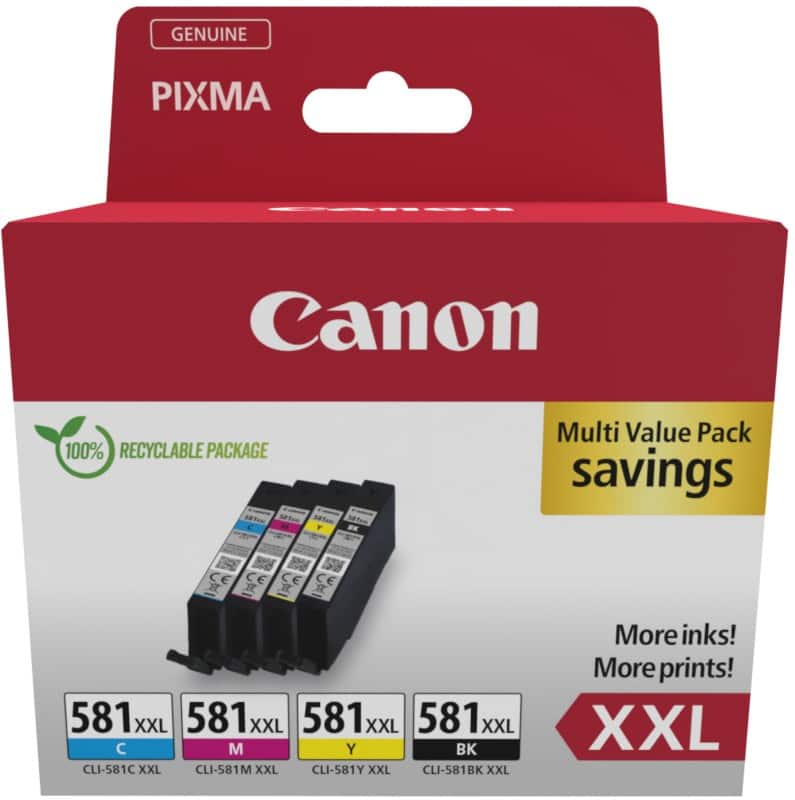 Canon CLI-581XX Tintenpatrone 1998C007 Schwarz, Cyan, Magenta, Gelb Multipack 4 Stück