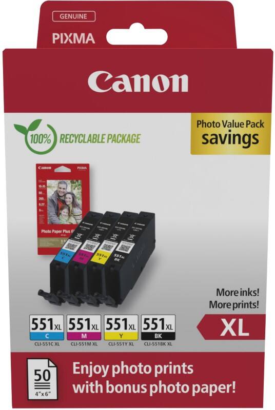 Canon CLI-551XL Tintenpatrone 6443B008 Schwarz, Cyan, Magenta, Gelb Multipack 4 Stück