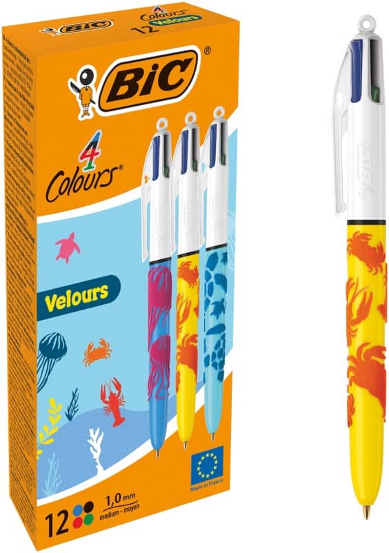 BIC 4 Farben Velours Kugelschreiber Mehrfarbig 0.4 mm Mittel Kugelschreiber Nachfüllbar 12 Stück