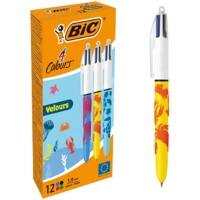 BIC 4 Farben Velours Kugelschreiber Mehrfarbig 0.4 mm Mittel Kugelschreiber Nachfüllbar 12 Stück