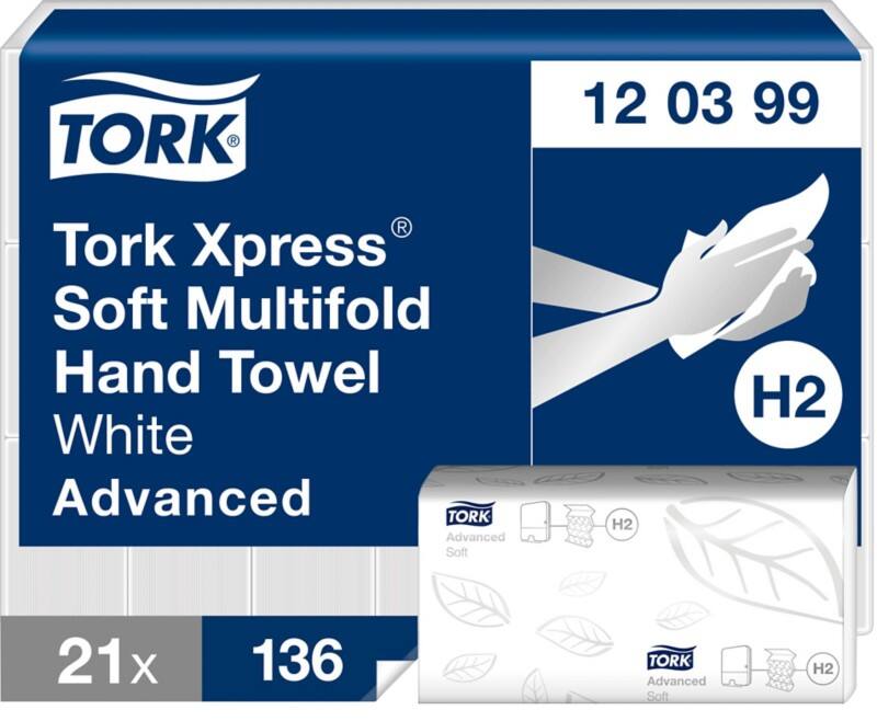 Tork Xpress Advanced  Papierhandtücher H2 M-falz Weiß 2-lagig 120399 21 Stück à 136 Blatt