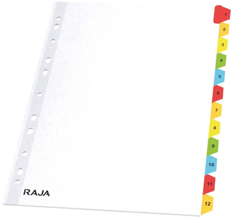 RAJA Mylar 1 bis 12 Zahlenregister DIN A4 Weiß 12-teilig