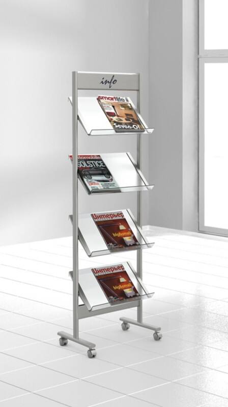 Kerkmann DIN A4 Prospektständer Silber, Transparent 42635414 510 (B) x 350 (T) x 1.600 (H) mm