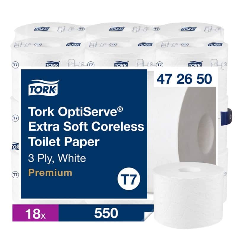 Tork OptiServe Toilettenpapier 3-lagig Ohne Kern 472650 18 Rollen à 550 Blatt 
