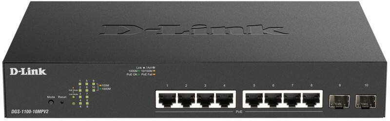 D-Link Switch DGS-1100-10MPV2 Managed L2 Gigabit Ethernet (10/100/1000) Power over Ethernet (PoE) 1U Schwarz