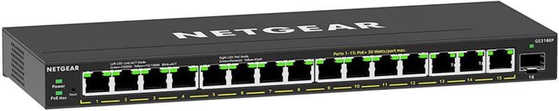 NETGEAR GS316EP-100PES Netzwerk-Switch Managed Gigabit Ethernet (10/100/1000) Power over Ethernet (PoE) Schwarz