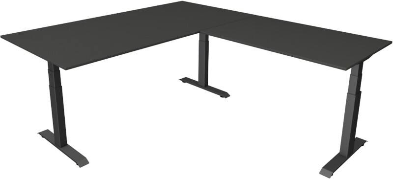 Kerkmann Elektronisch Höhenverstellbar Sitz-Stehschreibtisch Anthrazit T-Fuß 2.000 (B) x 2.200 (T) x 1.290 (H) mm Metall, Holz