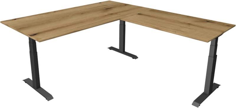 Kerkmann Elektronisch Höhenverstellbar Sitz-Stehschreibtisch Eiche T-Fuß 2.000 (B) x 2.200 (T) x 1.290 (H) mm Metall, Holz