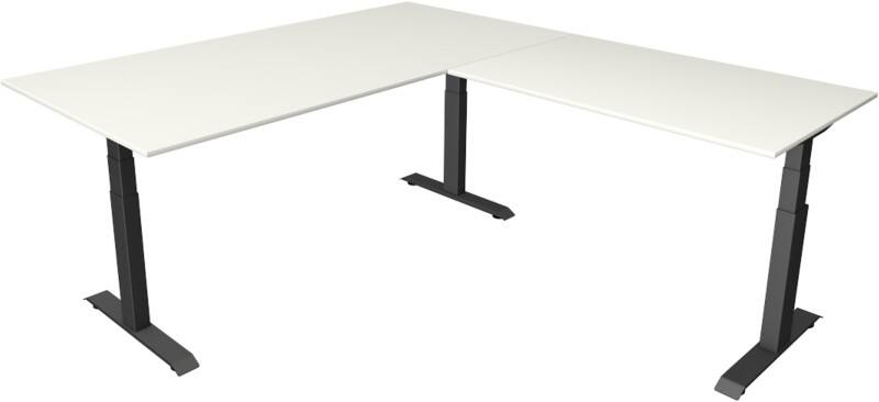 Kerkmann Elektronisch Höhenverstellbar Sitz-Stehschreibtisch Weiß T-Fuß 2.000 (B) x 2.200 (T) x 1.290 (H) mm Metall, Holz