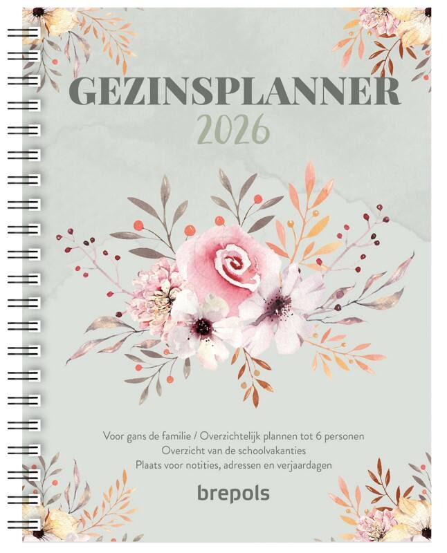 Brepols Familienkalender 2026 1 Woche auf 2 Seiten Niederländisch 17,2 (B) x 1,5 (T) x 23,3 (H) cm Grün