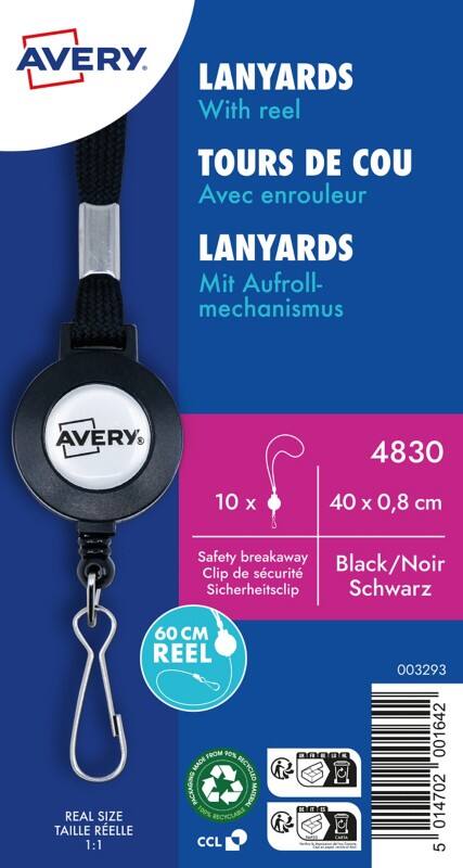 Avery Zweckform 4830, Textilband mit Aufrollmechanismus, 8 x 400 mm, Schwarz