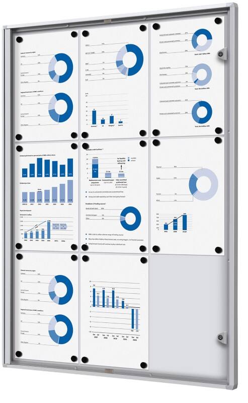 SHOWDOWN Abschließbarer Schaukasten Magnetisch 71,1 B x 96,3 H cm Silber 9 x DIN A4