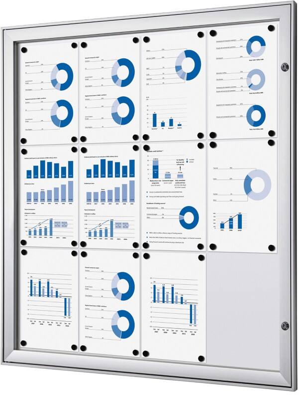 SHOWDOWN Abschließbarer Schaukasten Magnetisch 96,1 (B) x 100,4 (H) cm Silber 12 x DIN A4