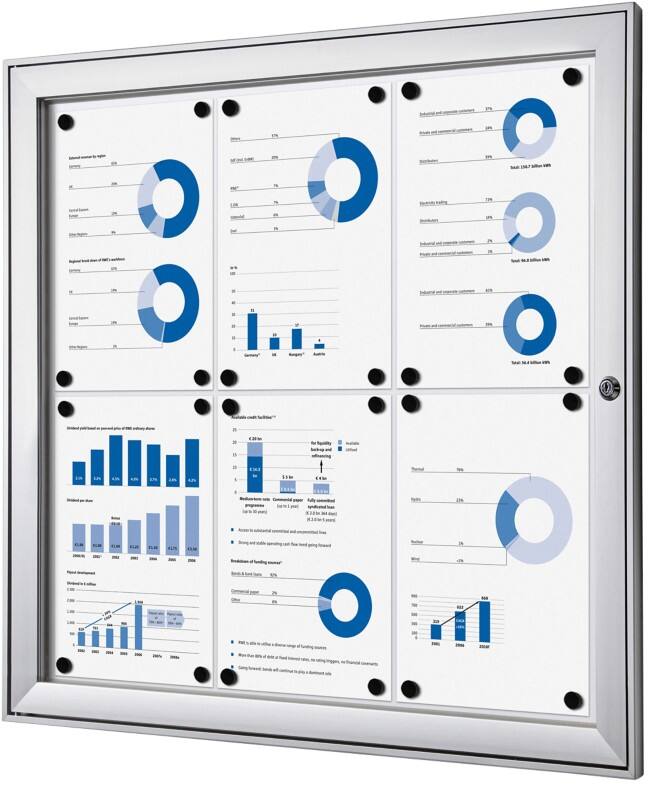 SHOWDOWN Abschließbarer Schaukasten Magnetisch 74,1 (B) x 69,6 (H) cm Silber 6 x DIN A4
