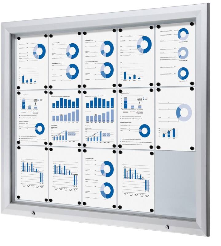 SHOWDOWN Abschließbarer Schaukasten Magnetisch 124,5 (B) x 106,7 (H) cm Silber 15 x DIN A4