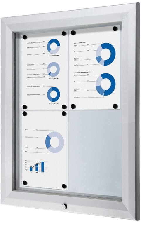 SHOWDOWN Abschließbarer Schaukasten Magnetisch 58,3 (B) x 76 (H) cm Silber 4 x DIN A4