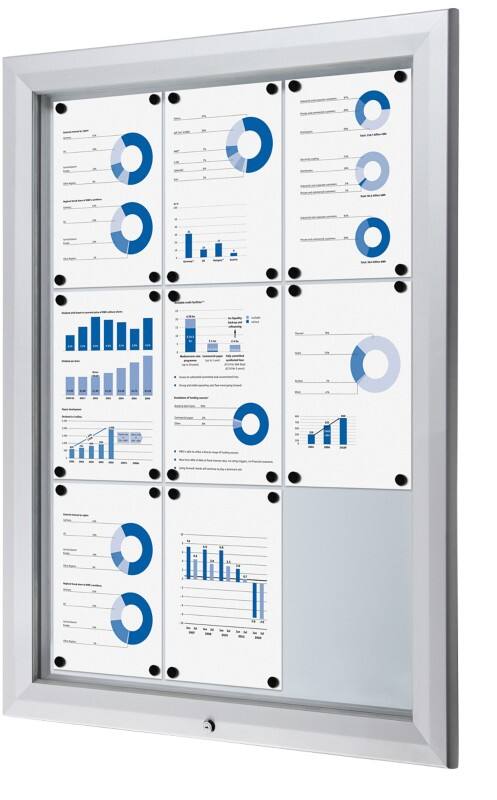 SHOWDOWN Abschließbarer Schaukasten Magnetisch 80,5 (B) x 106,7 (H) cm Silber 9 x DIN A4