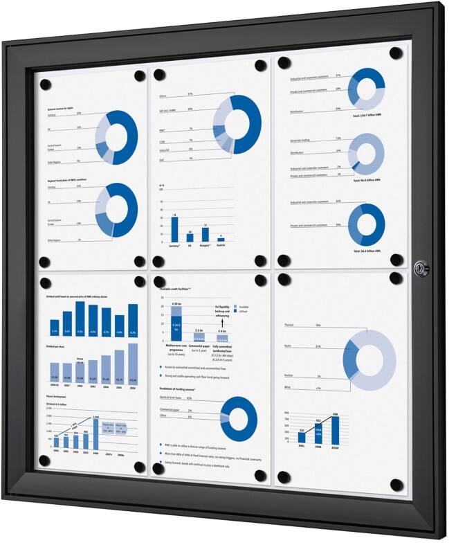 SHOWDOWN Abschließbarer Schaukasten Magnetisch 74,1 (B) x 69,6 (H) cm Schwarz 6 x DIN A4