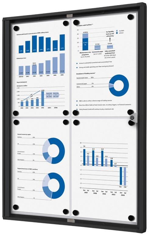 SHOWDOWN Abschließbarer Schaukasten Magnetisch 49,1 (B) x 65,5 (H) cm Schwarz 4 x DIN A4
