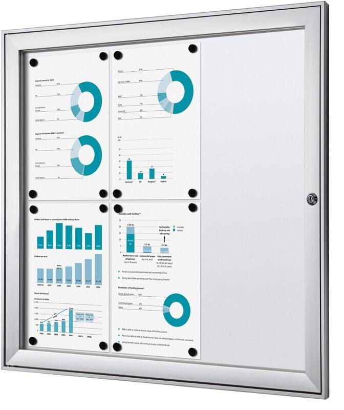 SHOWDOWN Abschließbarer Schaukasten Magnetisch 74,1 B x 69,6 H cm Silber 6 x DIN A4
