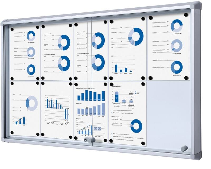 SHOWDOWN Abschließbarer Schaukasten Magnetisch 116 (B) x 67,5 (H) cm Silber 10 x DIN A4
