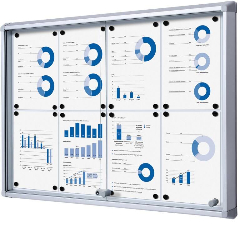 SHOWDOWN Abschließbarer Schaukasten Magnetisch 94 (B) x 67,5 (H) cm Silber 8 x DIN A4