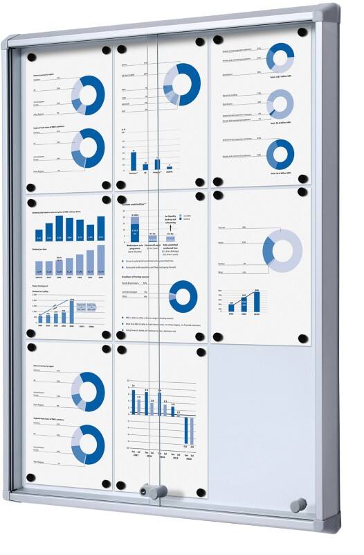 SHOWDOWN Abschließbarer Schaukasten Magnetisch 72 (B) x 98,2 (H) cm Silber 9 x DIN A4