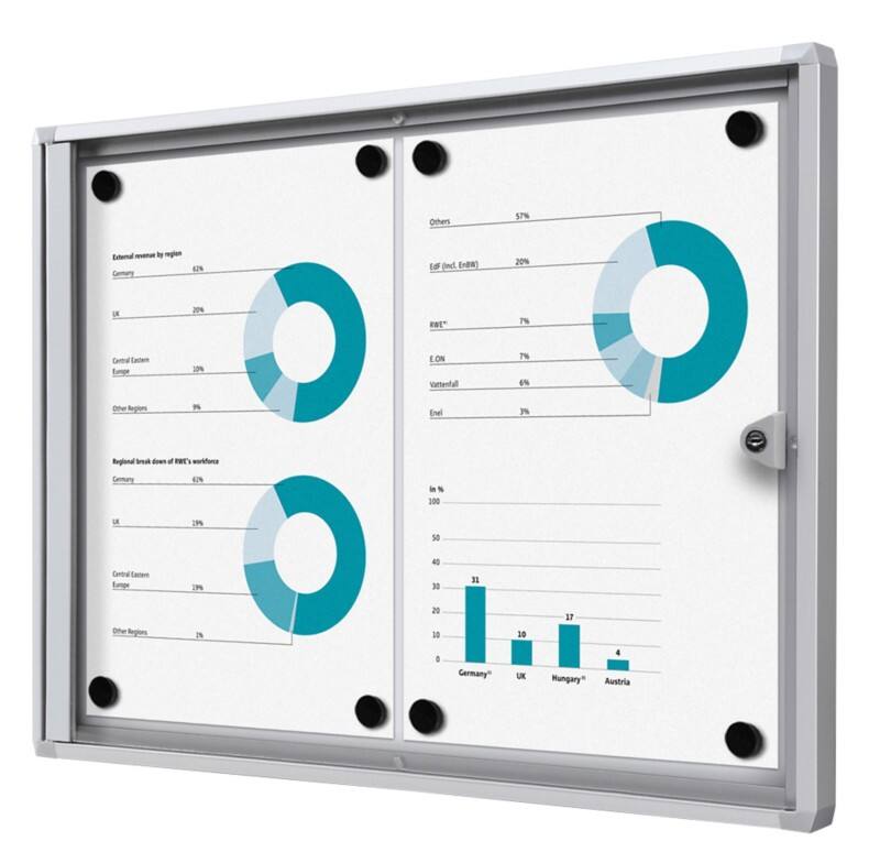 SHOWDOWN Abschließbarer Schaukasten Magnetisch 49,1 (B) x 35 (H) cm Silber 2 x DIN A4