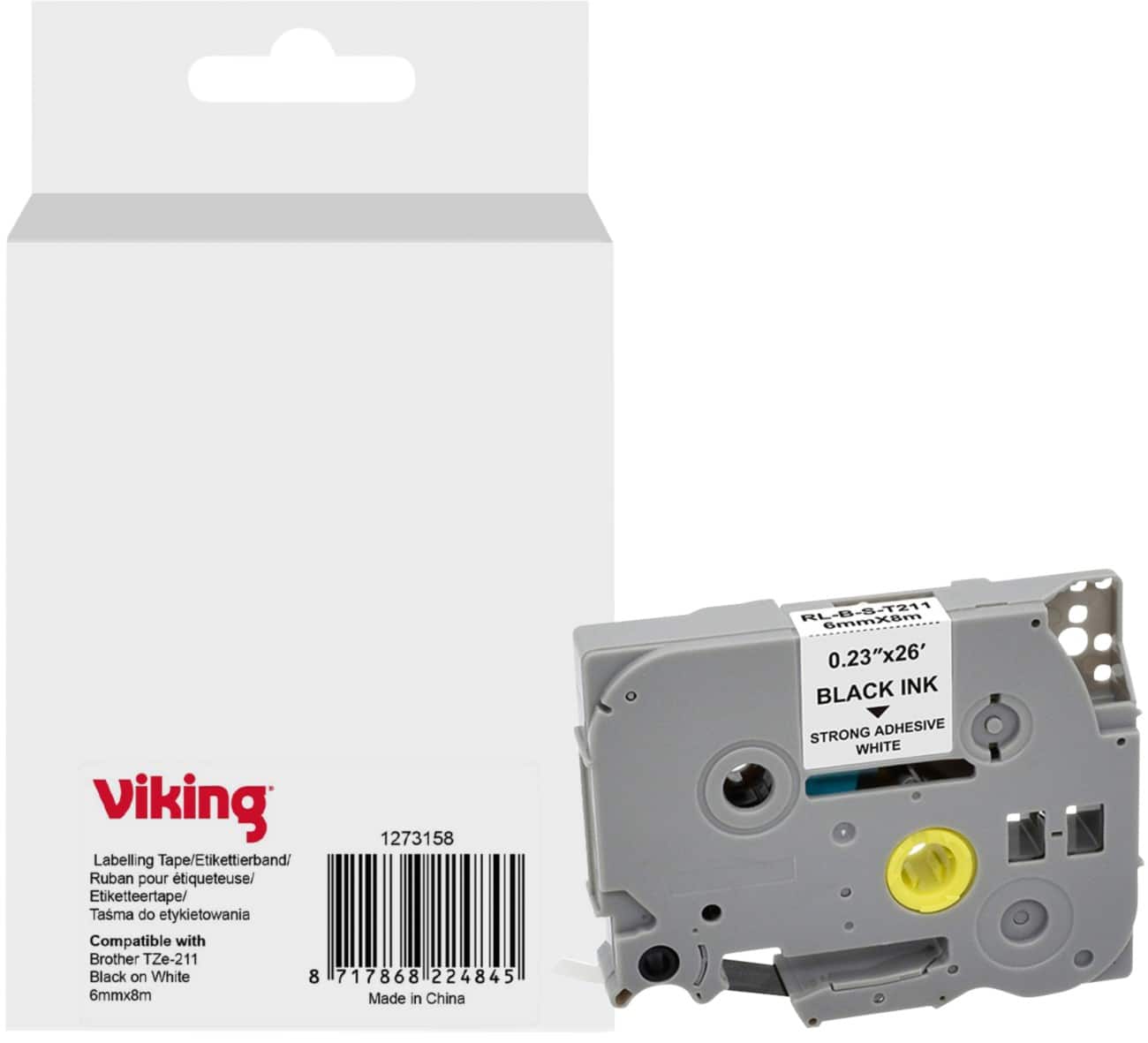 Viking Beschriftungsband Kompatibel mit Brother TZe-211 WB-BRRLT211-WT Zum Ankleben Schwarz auf Weiß 6 x 93 mm Thermodruck