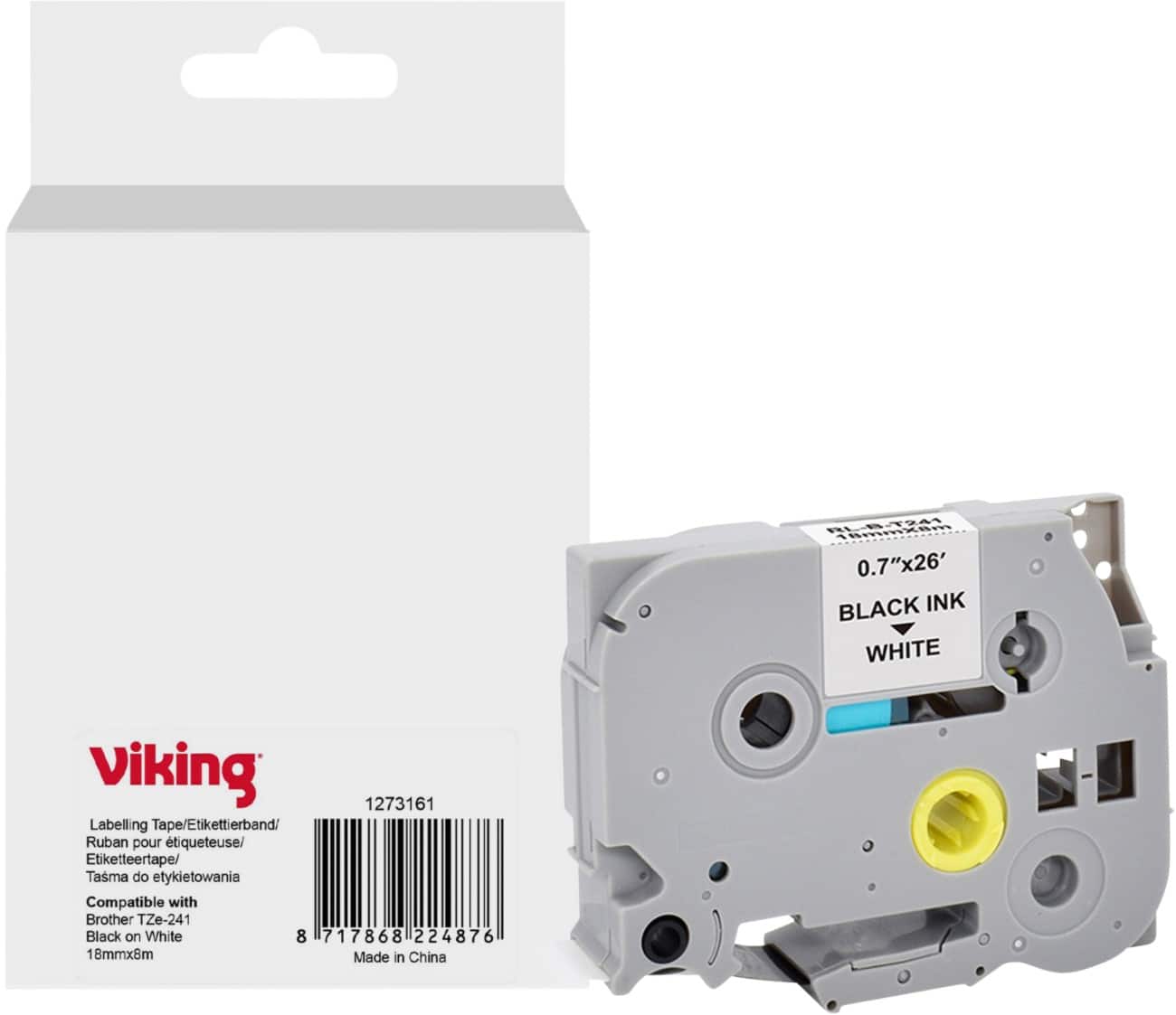 Viking Beschriftungsband Kompatibel mit Brother TZe-241 WB-BRRLT241-WT Zum Ankleben Schwarz auf Weiß 18 x 93 mm Thermodruck