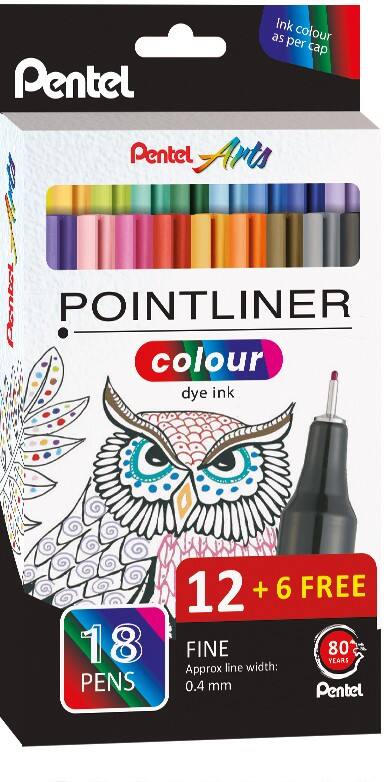 Pentel Pointliner Colour Fineliner Nadelspitze Mehrfarbig 18 Stück
