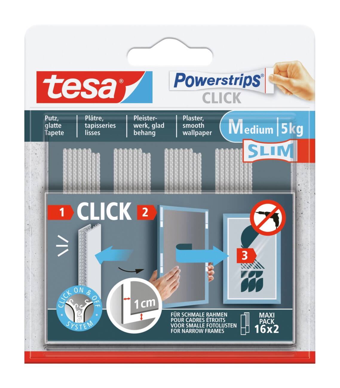 tesa Powerstrips Click Klebestreifen 2 M Slim 16 Stück