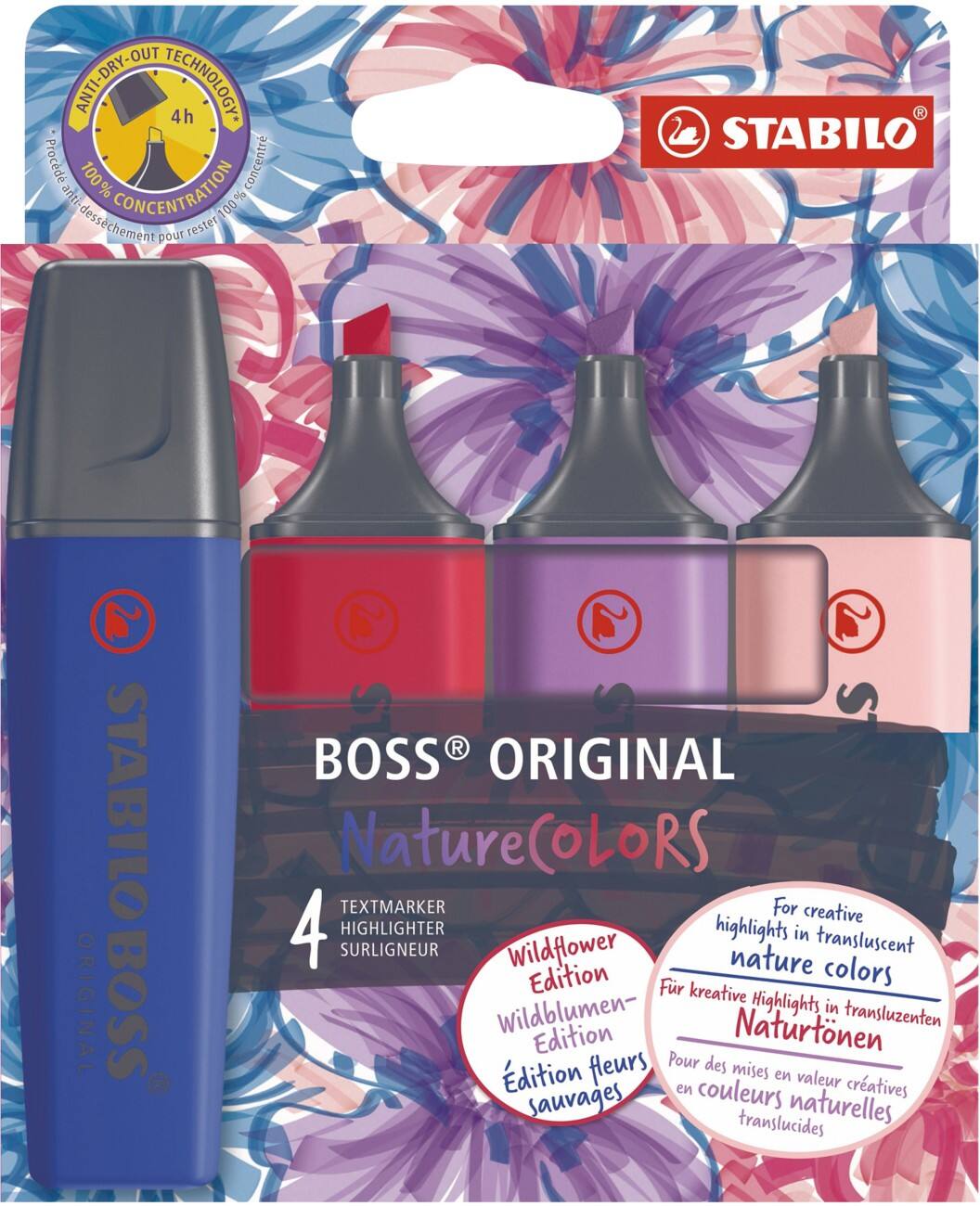 STABILO BOSS ORIGINAL NatureCOLORS EO70/4-1-103-5 Textmarker Farbig sortiert Breite Keilspitze - 35 mm