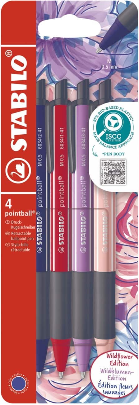 STABILO NatureCOLORS Wildflower 6034/4-1 Einziehbarer Kugelschreiber Farbig sortiert Mittlere Spitze Nachfüllbar 4 Stück