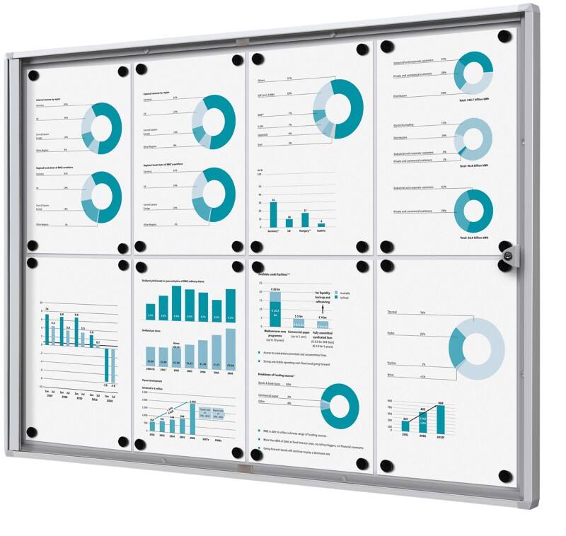 SHOWDOWN SCXS8xA4B1 Abschließbarer Schaukasten Magnetisch 8 x A4 abschließbar 93,1 (B) x 65,5 (H) cm Silber