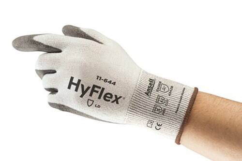 Ansell HyFlex Mechanical Protection Mehrweg Handschuhe PU (Polyurethan) HPPE, Nylon, Spandex Größe 9 Grau, Weiß 12 Paar