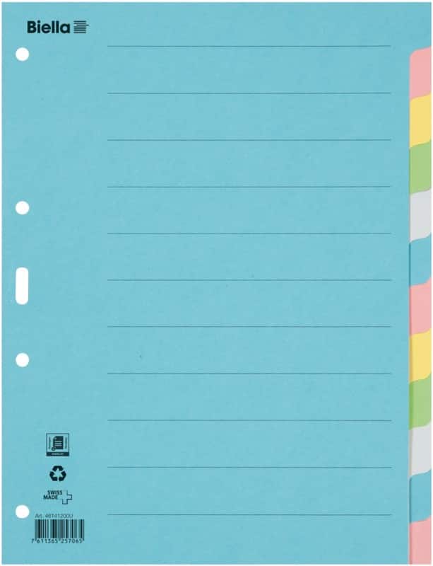 Biella Blanko Register DIN A4 Farbig Sortiert 12-teilig Pappkarton