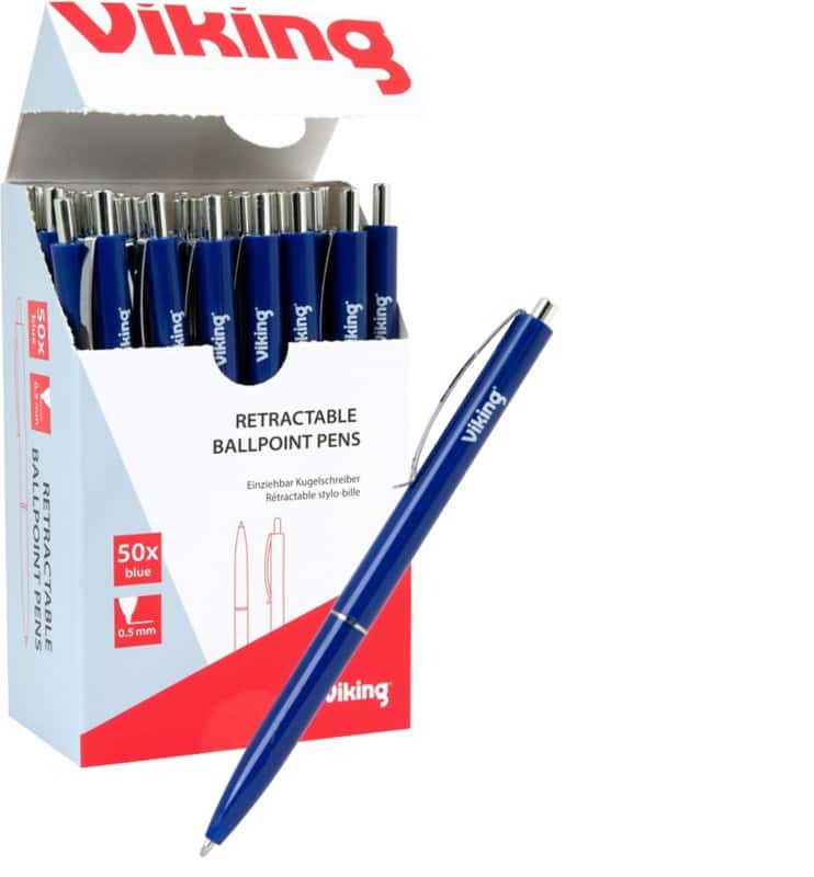 Viking Einziehbar Kugelschreiber Blau 0,5 mm Mittel 50 Stück