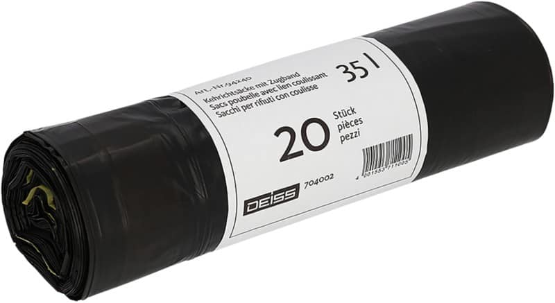DEISS Abfallsäcke 35 L  Kordelzug Schwarz 20 Stück