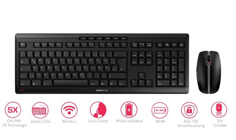 CHERRY Stream Desktop Recharge Tastatur und Maus Kabellos QWERTZ Schwarz