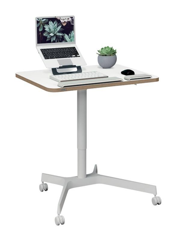 Leitz Ergo Höhenverstellbarer Kompakter Sitz-Stehschreibtisch 6536 Mit 4 Rollen Holz, Aluminium 80 x 75-114 x 60 cm