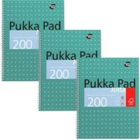 Pukka Metallics Notizbuch DIN A4 Liniert Doppeldraht Seitlich gebunden Karton Hardback Grün Gelocht  200 Seiten 3 Stück à 200 Blatt