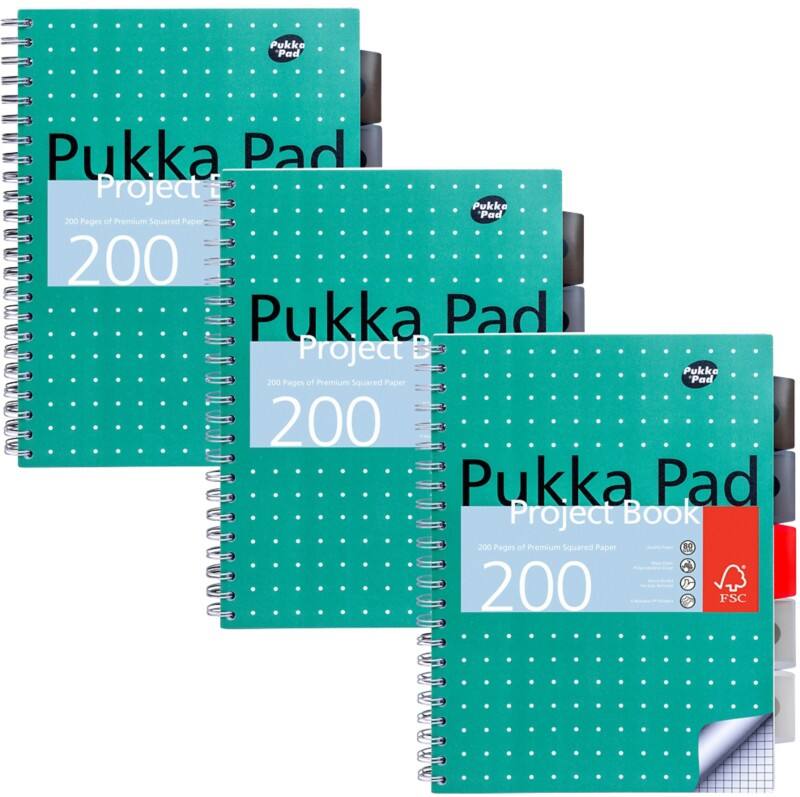 Pukka Metallics Notizbuch DIN A4 Kariert Doppeldraht Seitlich gebunden Polypropylen Hardback Grün Nicht gelocht  200 Seiten 3 Stück à 200 Blatt