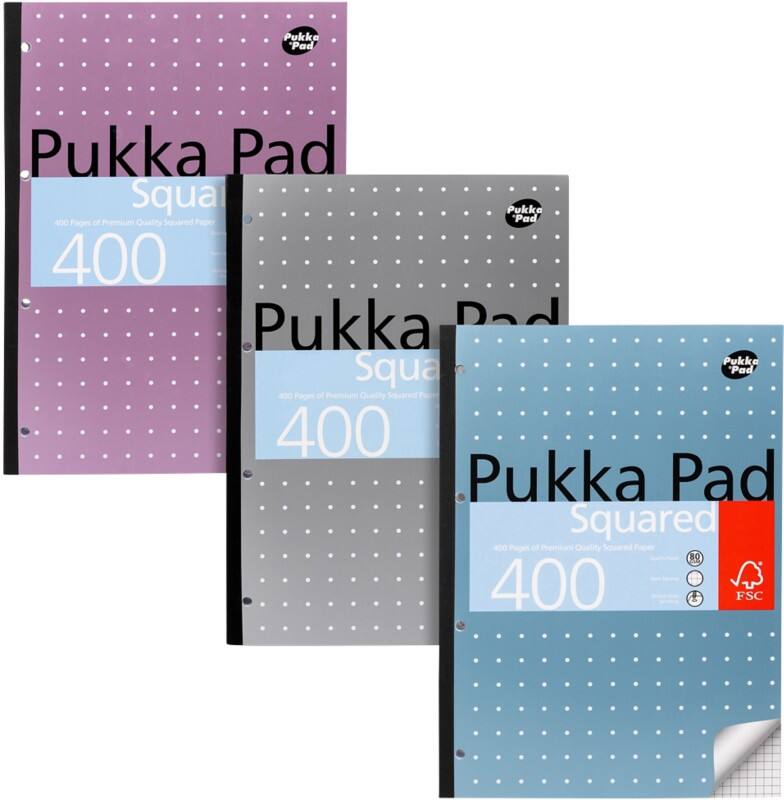 Pukka Metallics Memo-Nachfüllblock Geleimt DIN A4 Kariert Karton Hardback Farbig sortiert Nicht gelocht 400 Seiten 5 Stück à 400 Blatt