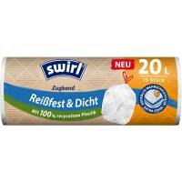 Swirl Reißfest & Dicht Abfallsäcke 20 L Zugband Transparent Kunststoff 15 Stück