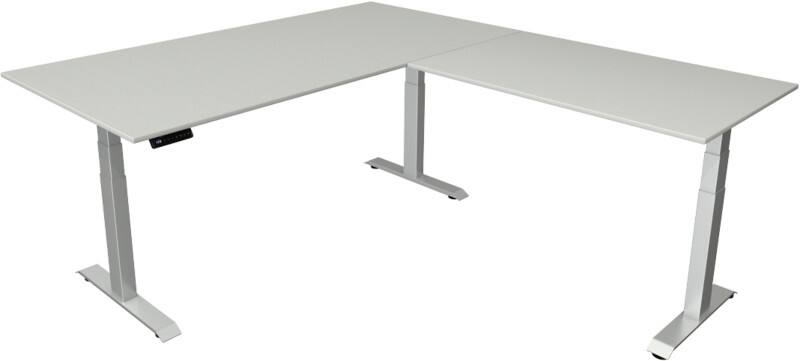 Kerkmann Elektronisch Höhenverstellbar Sitz-Stehschreibtisch Hellgrau T-Fuß 2.000 (B) x 2.200 (T) x 1.290 (H) mm Metall, Holz